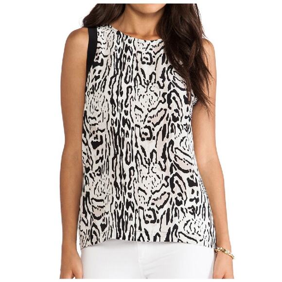 Joie XSmall XS Black White Silk Toki Ocelet Printed Tank Animal Print Grossgrain - Picture 10 of 12